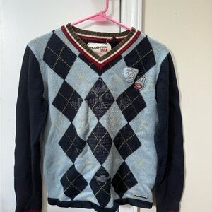 Men's Argyle Sweater - Blue and Black